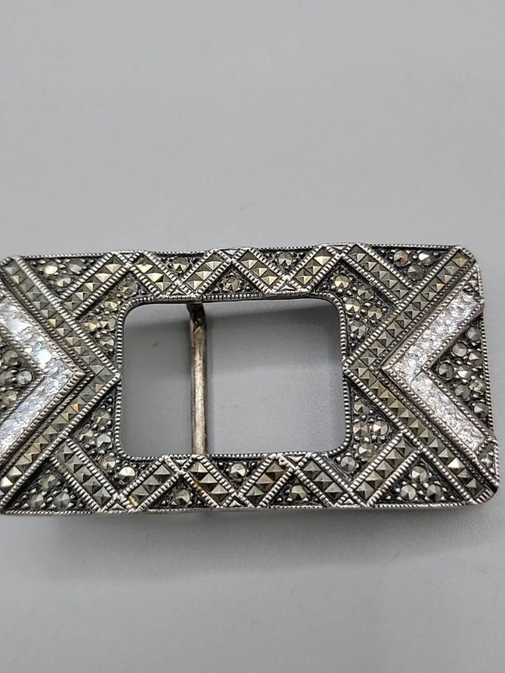 JJ Sterling Silver Judith Jack Belt Buckle 925 Rhinestone Marcasite Jeweled